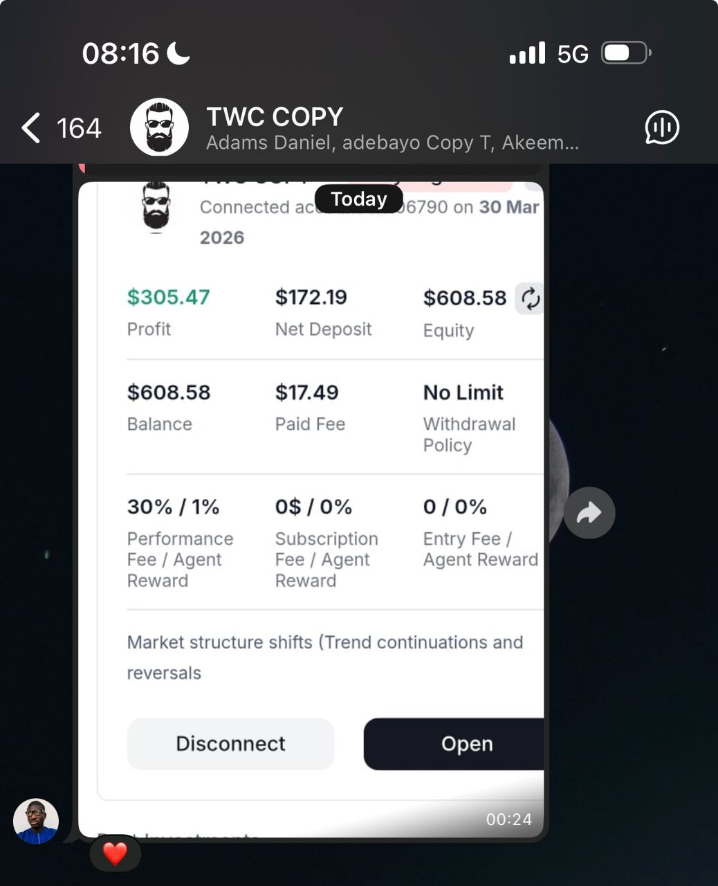 Member profit screenshot